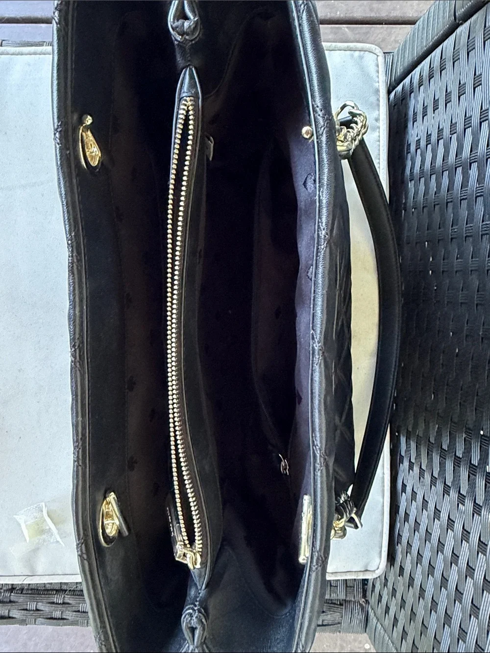 kate spade Black Quilted Leather Tote with Gold Chain Straps